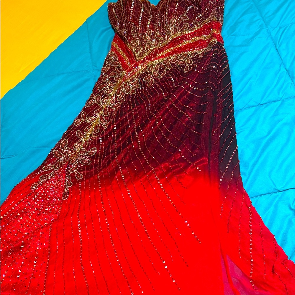 Elegant Red and Gold Women's Dress
